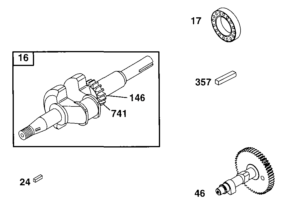 Crank, Cam Diagram and Parts List for 90212-0216-01  Briggs and Stratton Engine
